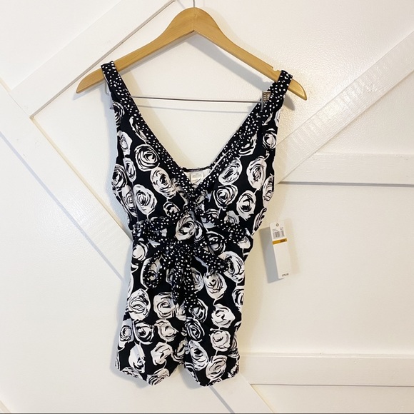 Anne Cole Coming Up Roses Tie Tankini Sz 16 - Picture 2 of 5